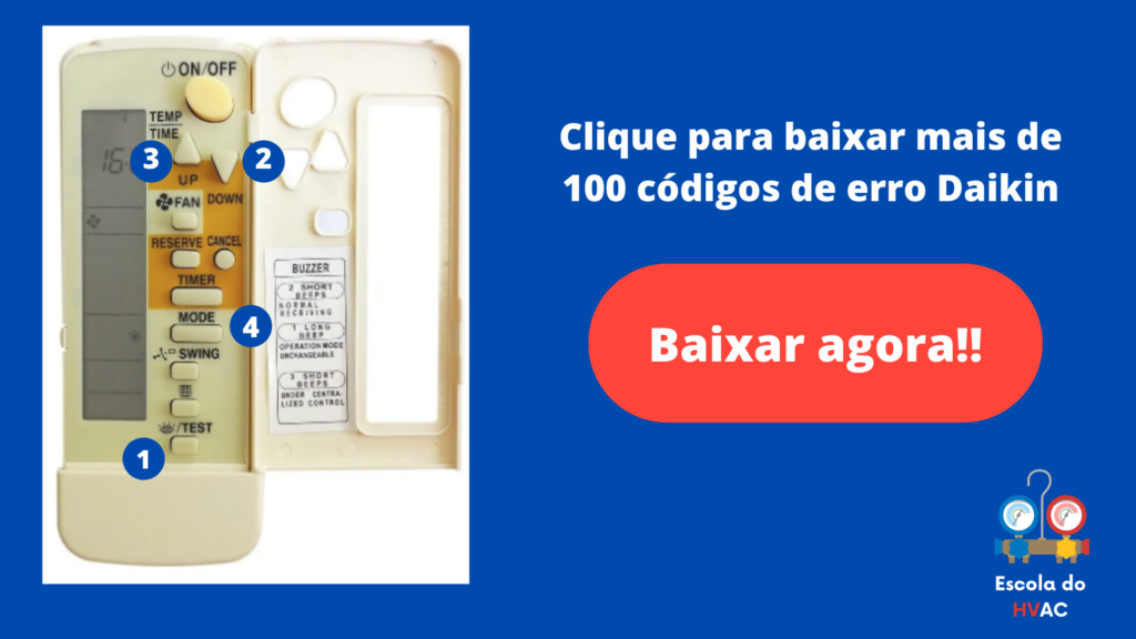 Controle remoto Daikin BRC4C152, Como ler os códigos de erro da Evaporadora 