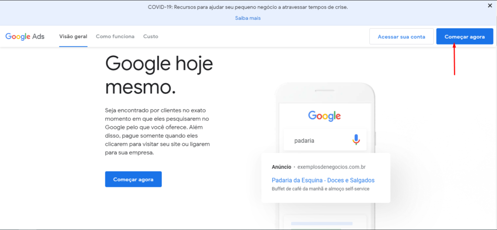 Passo 01 - Como colocar anúncio no Google - Criando uma Conta.